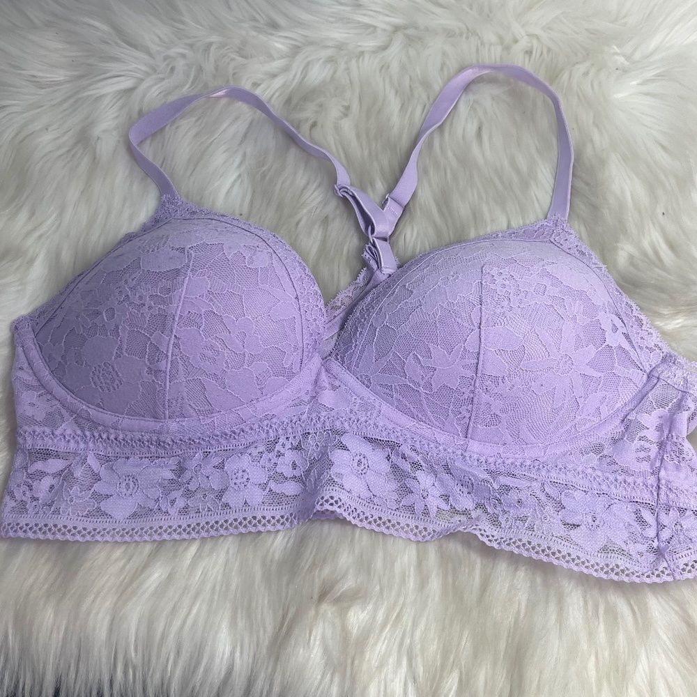 Victoria's Secret Lilac Lace Padded Halter Back Bralette‎ Sz L